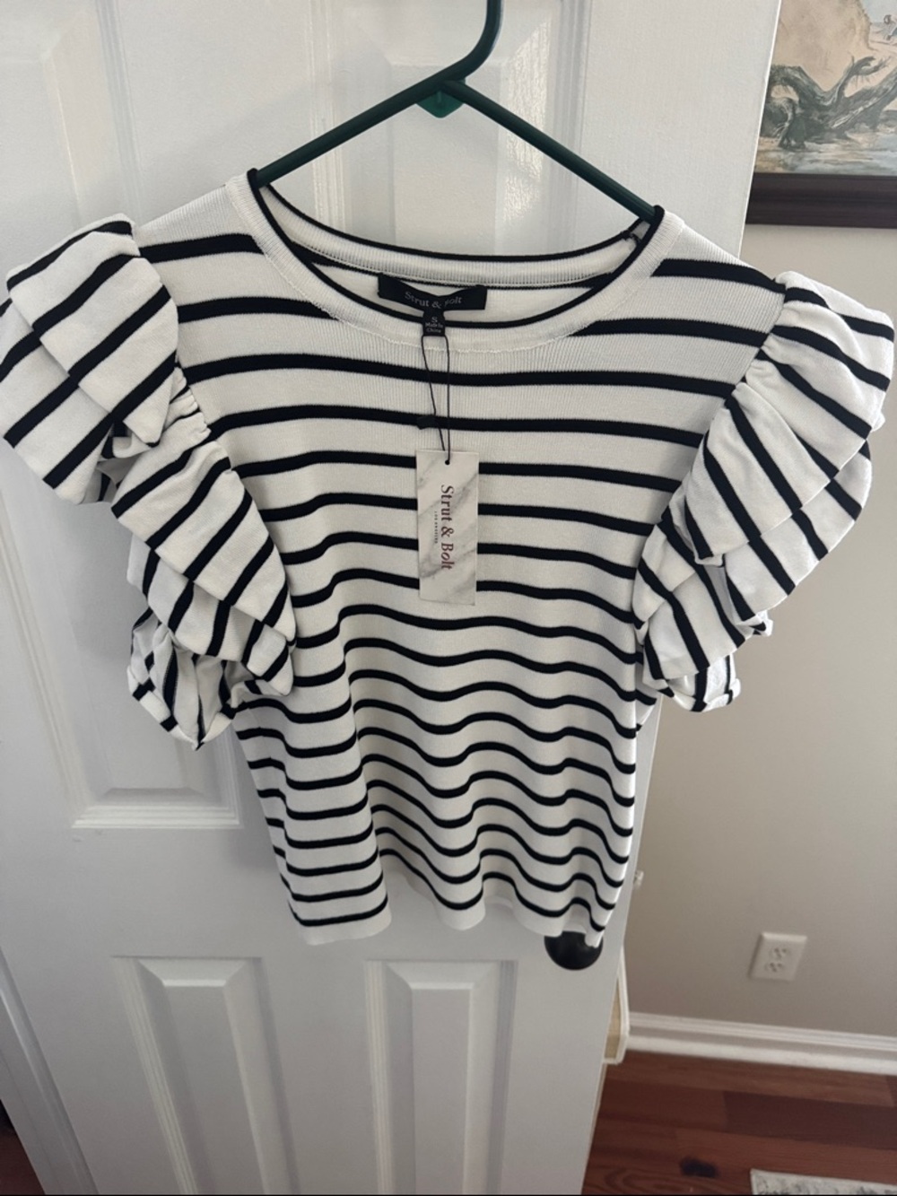 Stripe & Spot Black and White Ruffle Sleeve Tee